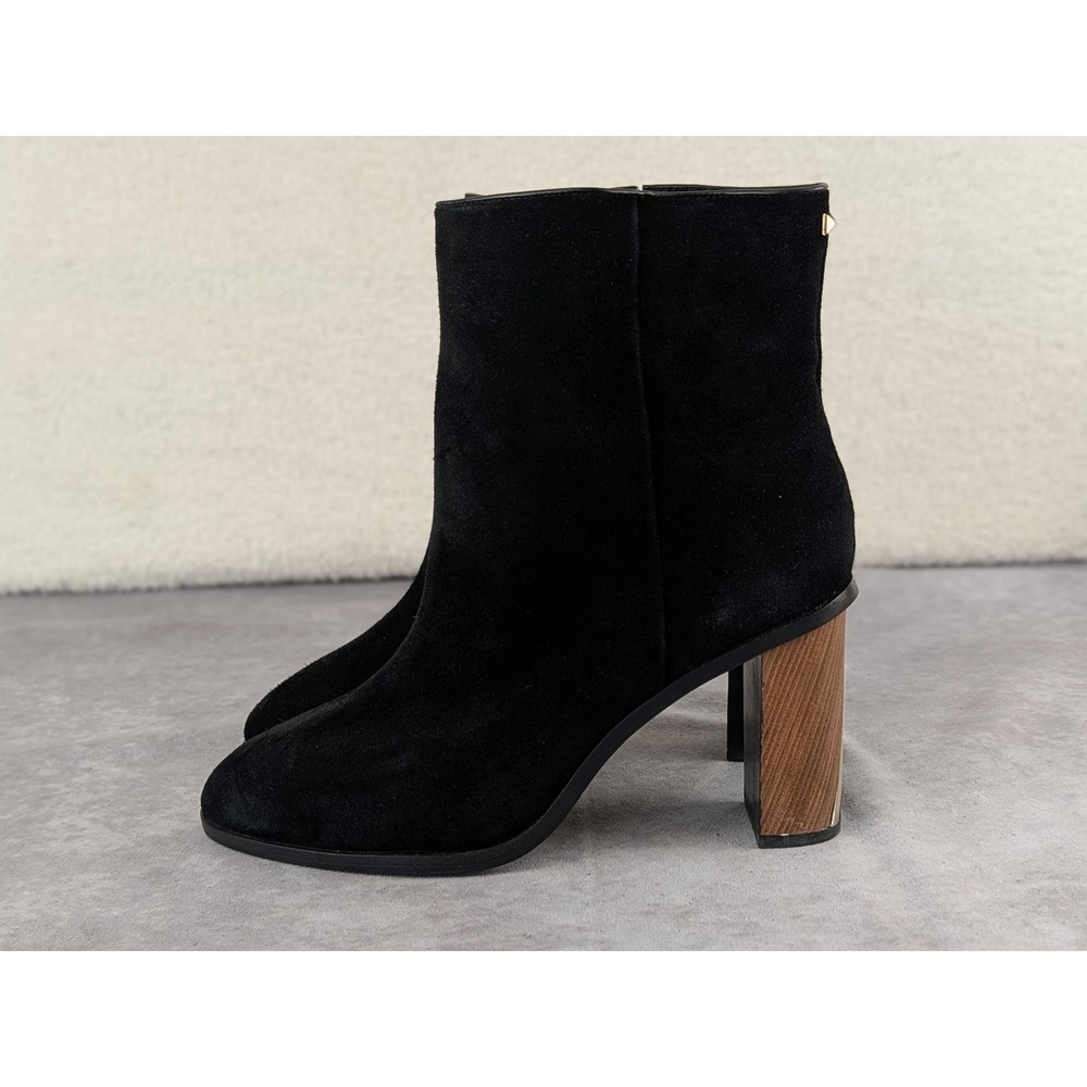 Ted Baker Orbida Black Suede Architectural Block Heel Ankle Boots Womens 9 NWOB
